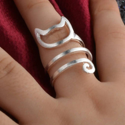 Silver Winding Cat Shaped Ring - Cat Shaped World - Cat Store