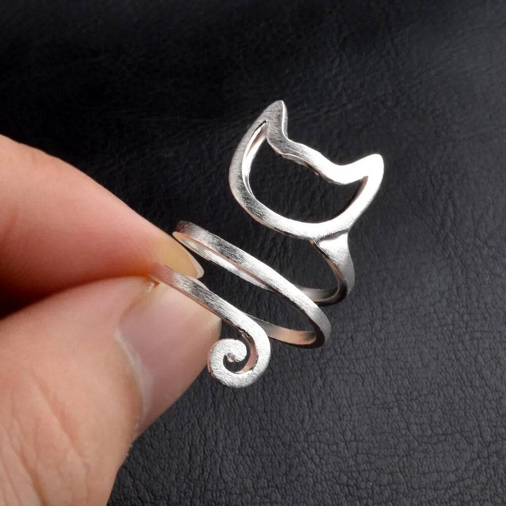 Silver Winding Cat Shaped Ring - Cat Shaped World - Cat Store